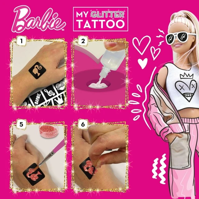 Творчески комплект, Lisciani, Barbie, Направи си сам блестящи татуировки