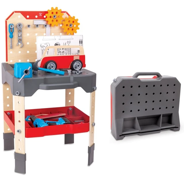 Детски игрален комплект, Hape, Многофункционална работна маса, 71 части