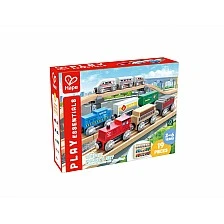 Children's play set Shelf with wooden trains, 19 parts