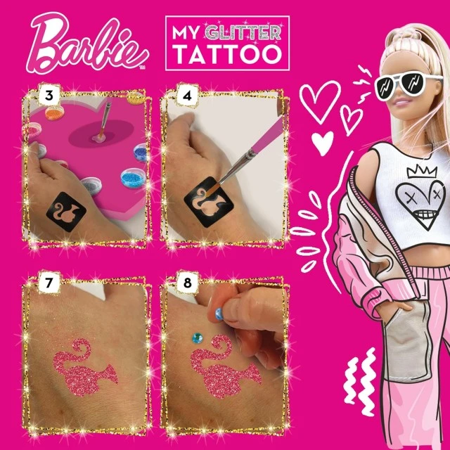 Творчески комплект, Lisciani, Barbie, Направи си сам блестящи татуировки