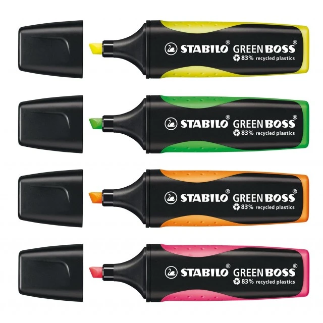 Комплект текст маркери, Stabilo, Green Boss ST6070/4 флуоресцентни, 4 цвята