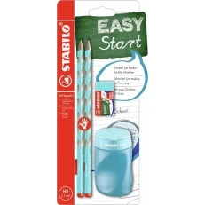 Комплект ергономични моливи, Stabilo, EASYgraph S, Дясна ръка, 2 броя с острилка и гумичка, Син