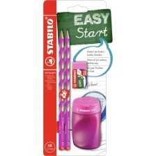 Set of ergonomic pencils, Stabilo, EASYgraph S, Right hand, 2 pieces with sharpener and eraser, Pink