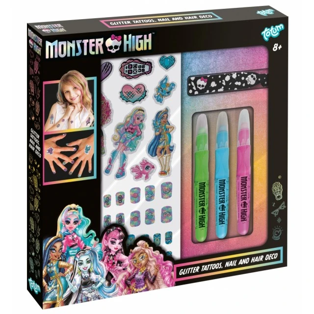 Комплект аксесоари, Totum, Monster High, Декорация за нокти и коса и блестящи татуировки