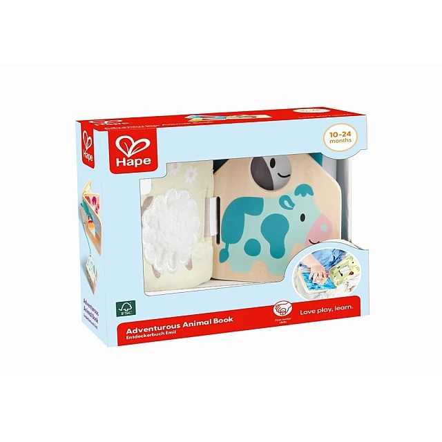 Educational wooden book Adventures with animals, 14 x 14 cm