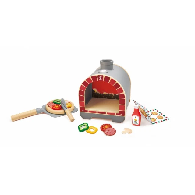 Interactive wooden set, Hape, Pizza oven with accessories, 23 pieces