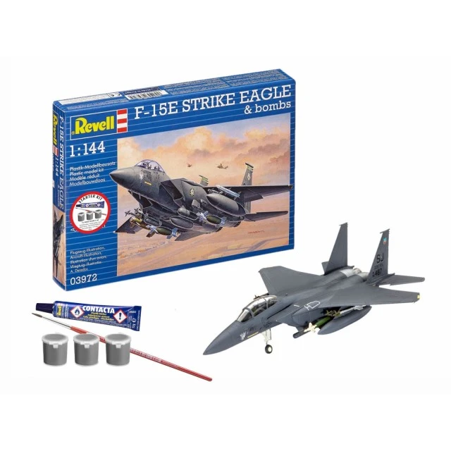 Assembly model, Revell, Starter kit F-15 Strike Eagle fighter with bombs, 70 parts