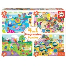 EDU18904 4-in-1 At School - puzzle 20-40-60-80 pieces