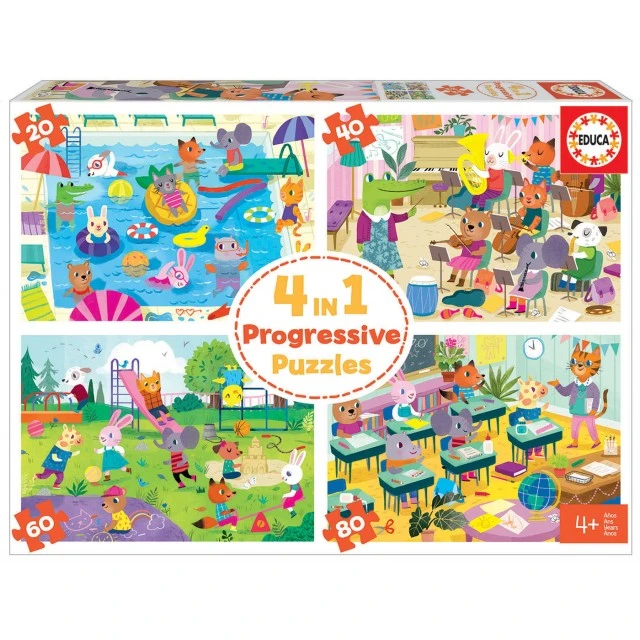EDU18904 4-in-1 At School - puzzle 20-40-60-80 pieces