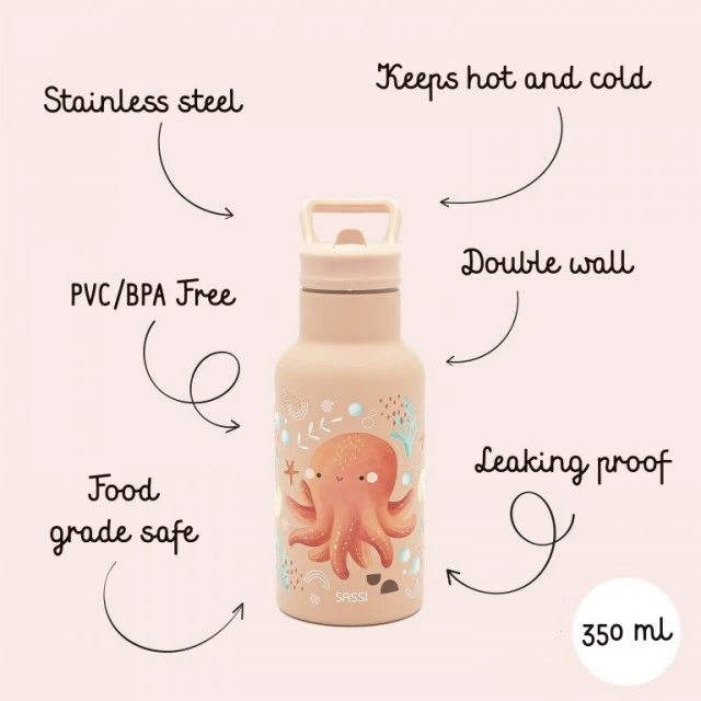 Stainless steel thermo bottle, Sassi, 350ml, Octopus