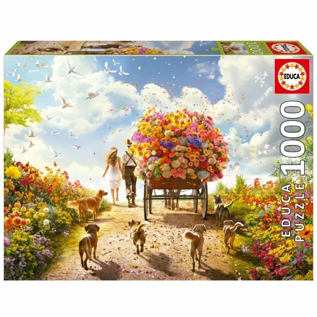 Пъзел Количка с цветя, 1000 части