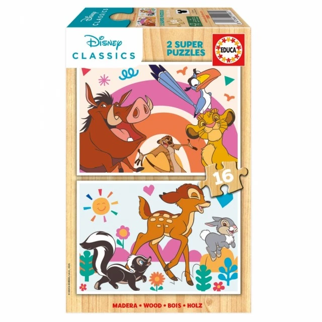 Wooden puzzle Disney animals, 2 x 16 pieces