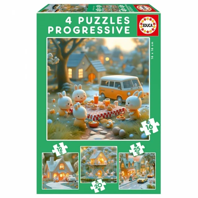 Progressive puzzle, Educa, Bunny Town 12-16-20-25