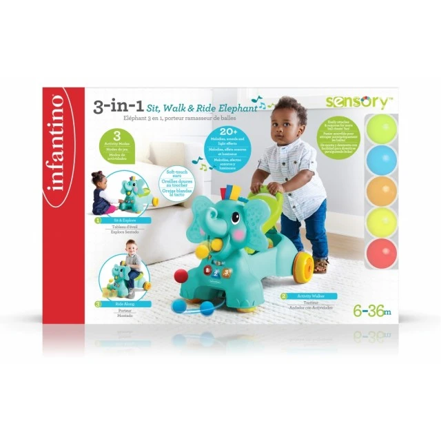 Интерактивна играчка, Infantino, 3 в 1 Слонче за яздене