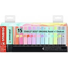 Комплект текст маркери, Stabilo, Boss Original Pastel Deskset ST7015-02-5, 15 цвята