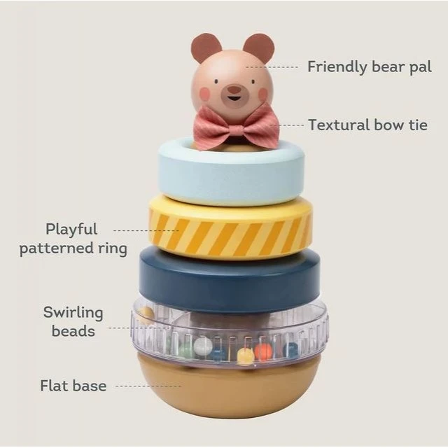 Baby toy, Taf Toys, Tower with rings for stringing, Teddy bear