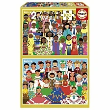 Puzzle, Educa, Girls from America and Africa 2 in 1, 2x100 pieces