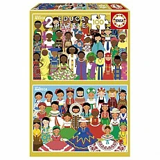 Puzzle, Educa, Girls from America and Africa 2 in 1, 2x100 pieces