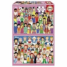 Puzzle, Educa, Girls from Europe and Asia 2 in 1, 2x100 pieces