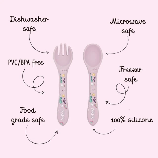 Silicone feeding set, fork and spoon, Sassi, Unicorn