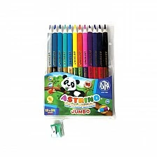 Астрино двустранни моливи джъмбо 12бр, 24 цвята и острилка подарък