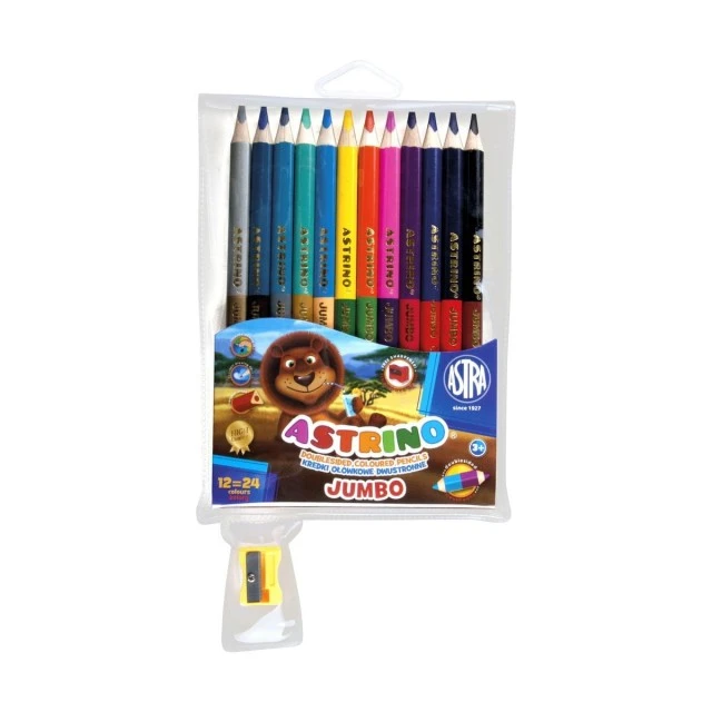 Astrino double-sided jumbo pencils 12 pcs, 24 colors and a gift sharpener