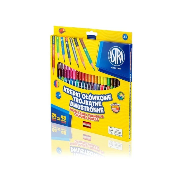 Double-sided triangular colored pencils + sharpener - 24 pcs. 48 colors