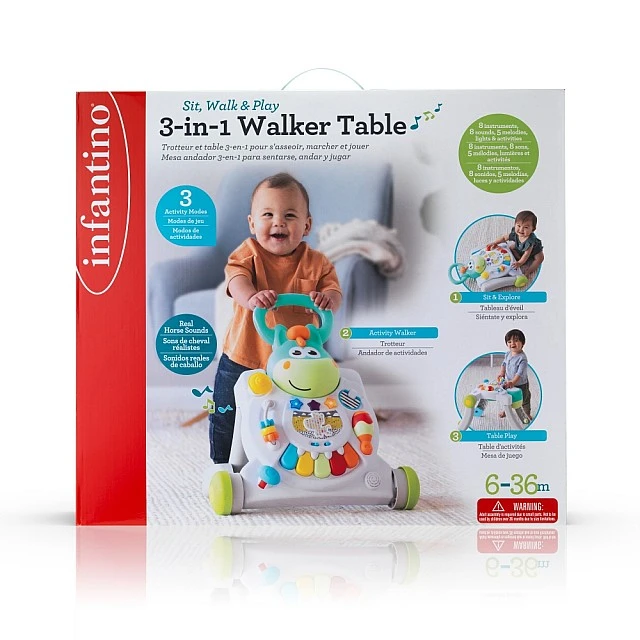 Interactive toy, Infantino, 3 in 1 Baby Walker and Horse Table, White
