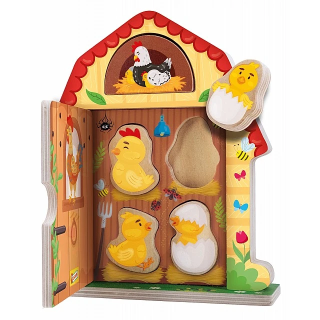 Educational wooden game with shapes, Lisciani, Chicken family