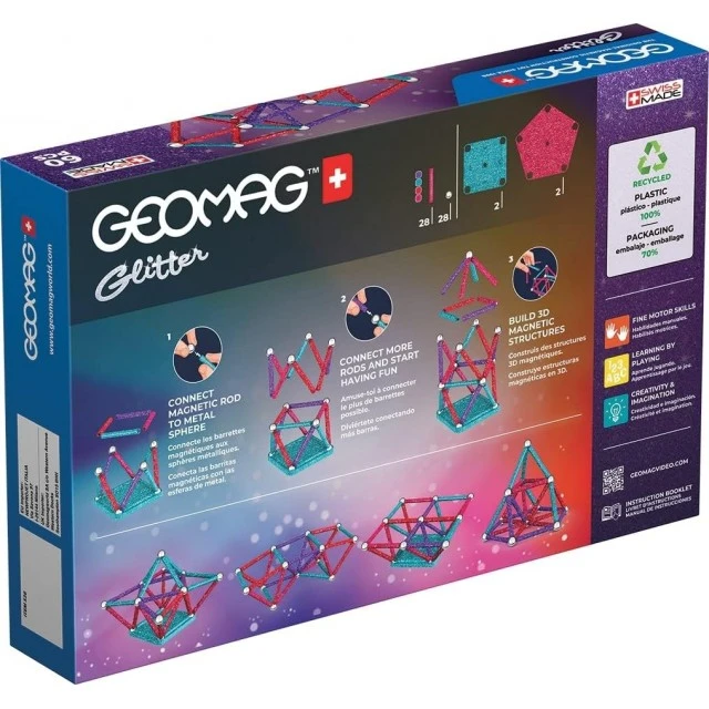Magnetic constructor Glitter 536, 60 parts