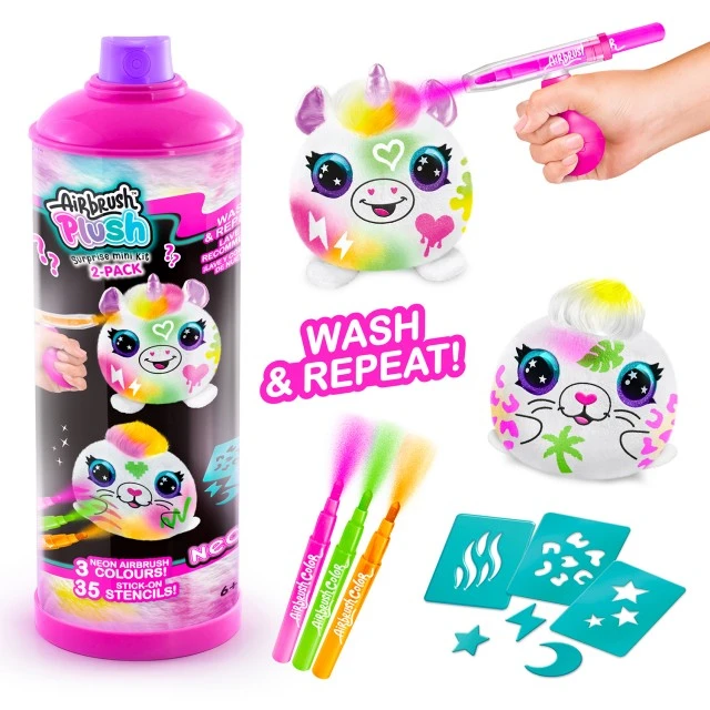 Творчески комплект, Canal Toys, Мини плюшена играчка за оцветяване, Неон, 10 см, 2 броя