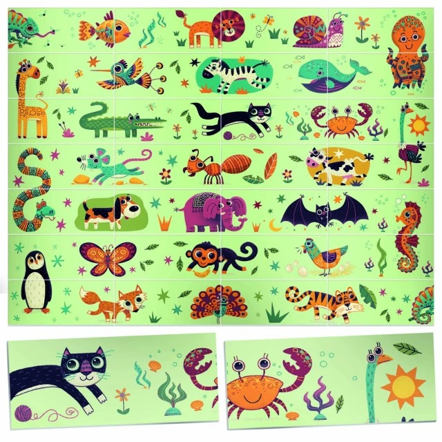 Domino puzzle with animals, 28 pieces