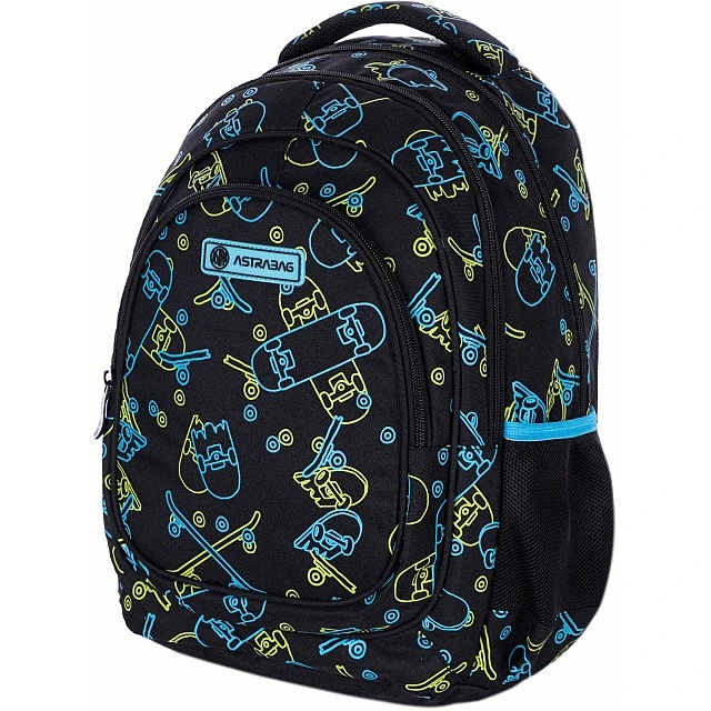 School backpack, Astra, AB330, Skateboards with neon effect, 39x28x15cm