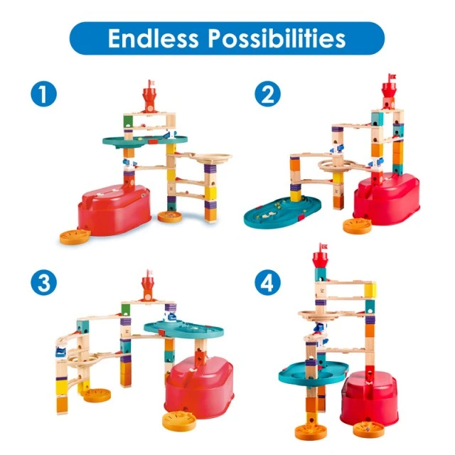 Комплект дървена писта с топчета, Hape Quadrilla, 90 части
