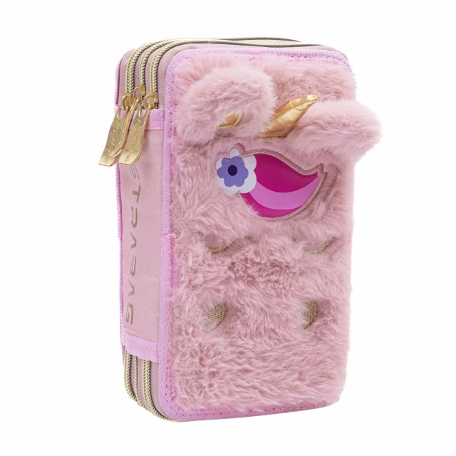 Triple vanity case with accessories ASTRABAG Fluffy unicorn, AC31, 20.5 x 13 x 6 cm