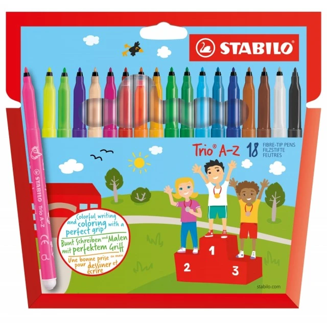 Комплект флумастери, Stabilo, Trio A-Z, 18 цвята