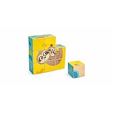 Дървен пъзел с кубчета, Hape, Диви животни, 9 части