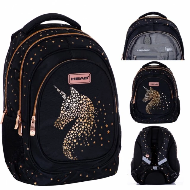 School backpack, Head, Golden Unicorn, 39x28x15cm