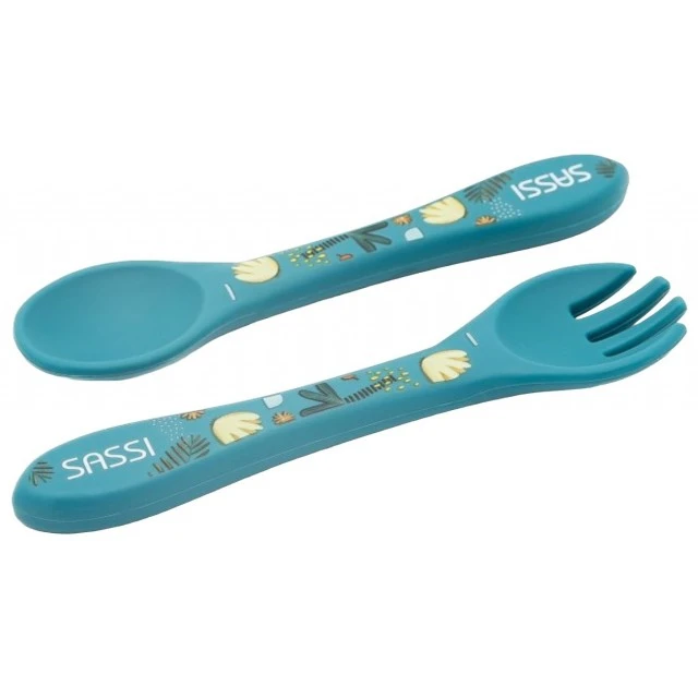Silicone feeding set, fork and spoon, Sassi, Elephant