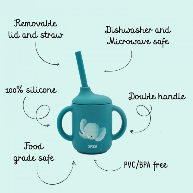 Silicone cup with straw Sassi, Elephant