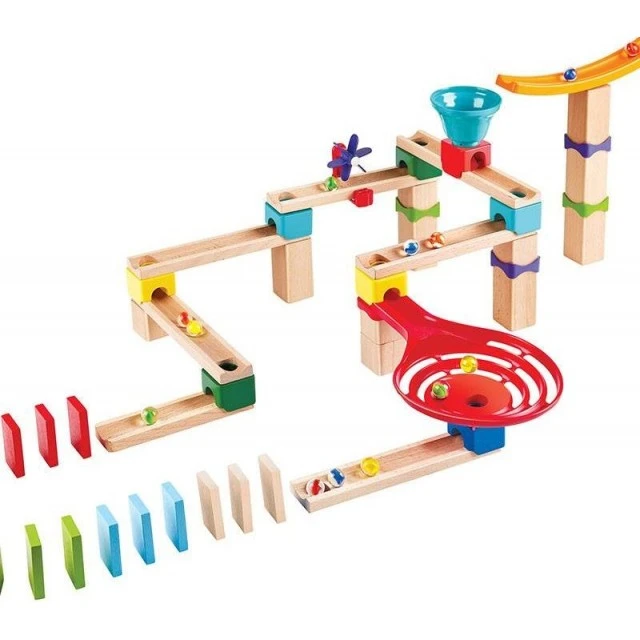 Children’s wooden track with balls and dominoes 2 in 1