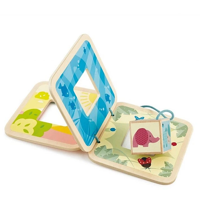 Educational wooden book Adventures with animals, 14 x 14 cm