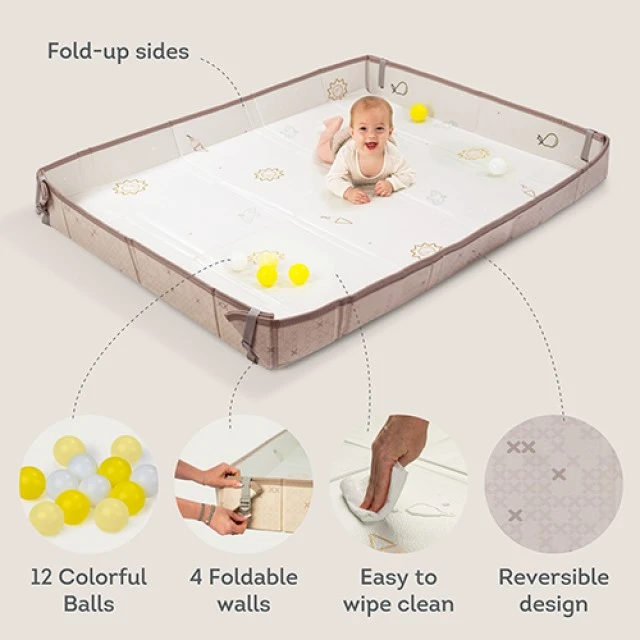 Бебешка двустранна подложка, Taf Toys, Fold ′n Fun, Бял, 150 x 180 см