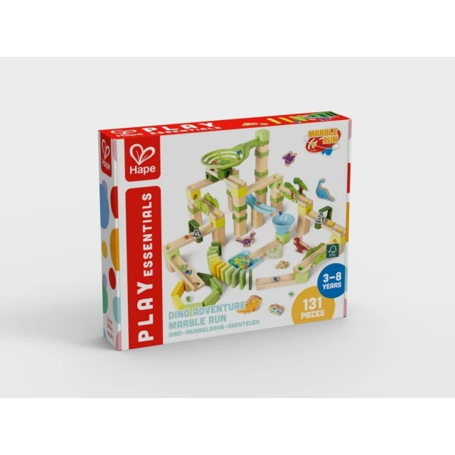 Комплект дървена игра, Hape, Домино, Дино приключение, 131 части