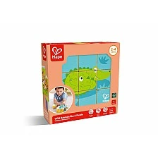 Дървен пъзел с кубчета, Hape, Диви животни, 9 части
