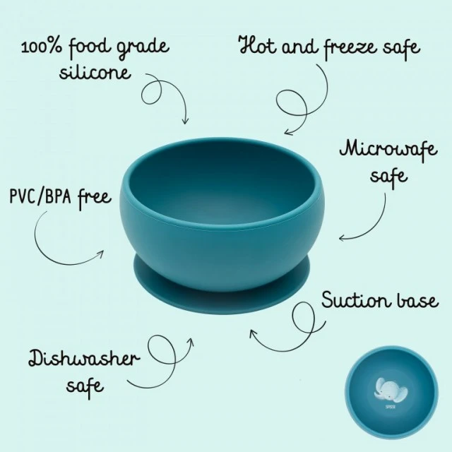 Silicone vacuum feeding bowl, Sassi, Elephant