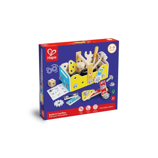 Wooden tool box, Hape, 83 pieces