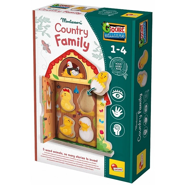 Educational wooden game with shapes, Lisciani, Chicken family