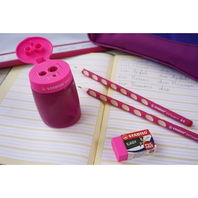Set of ergonomic pencils, Stabilo, EASYgraph S, Right hand, 2 pieces with sharpener and eraser, Pink