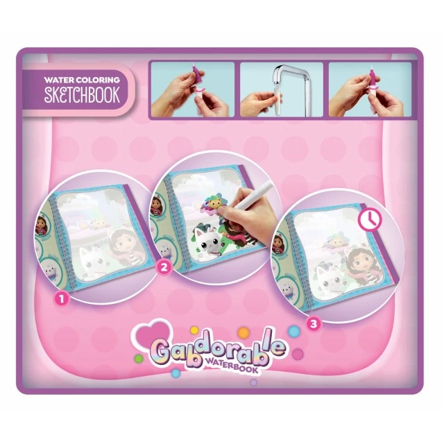 Творчески комплект, Lisciani, Gabby′s Dollhouse, Книжка за оцветяване с вода, Gabdorable